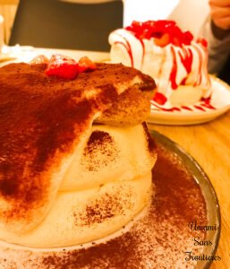 Souffle pancake with tiramisu sauce