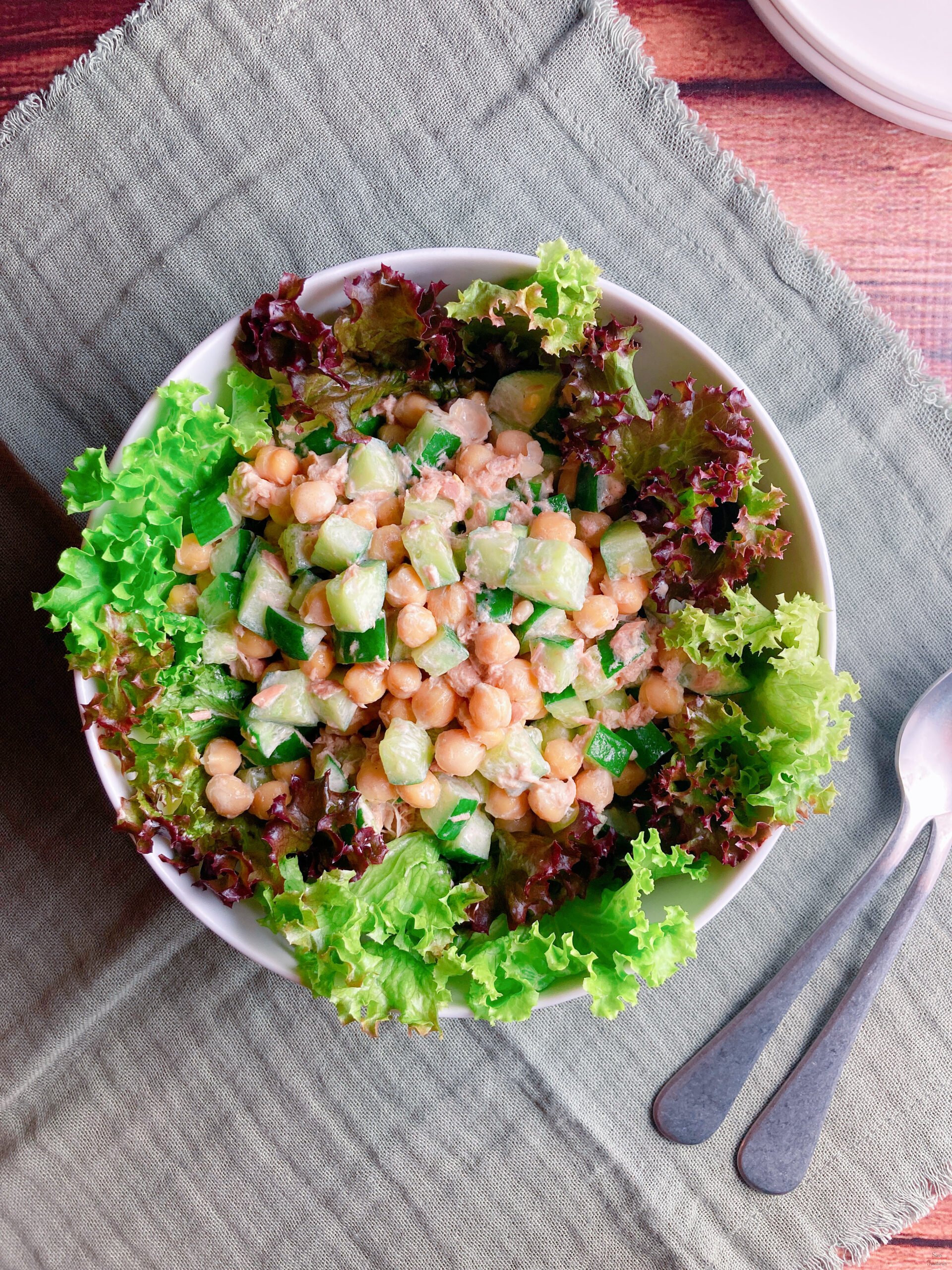 Chickpea tuna salad spoon fork
